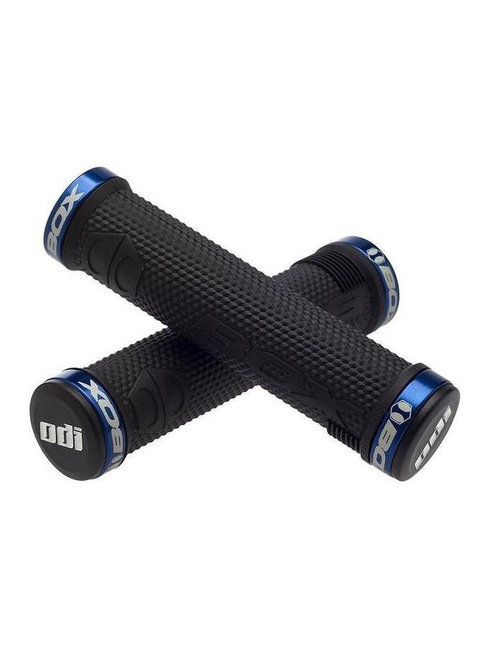 BOX BMX GRIPS 130mm BLACK GRIP BLUE END PLUG