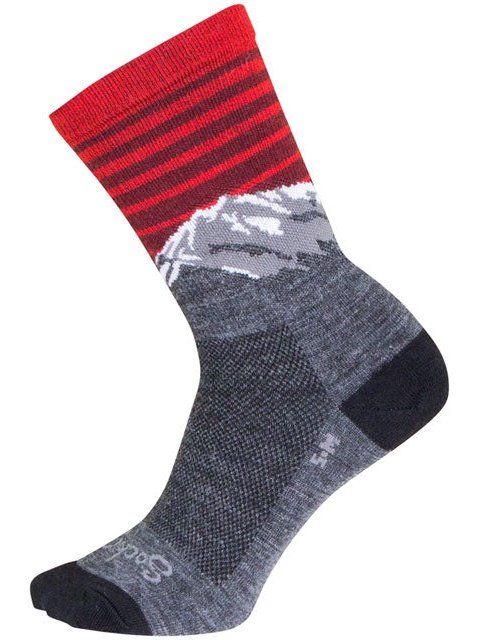 SockGuy Summit Wool Socks - 6 inch, Gray/Red/White