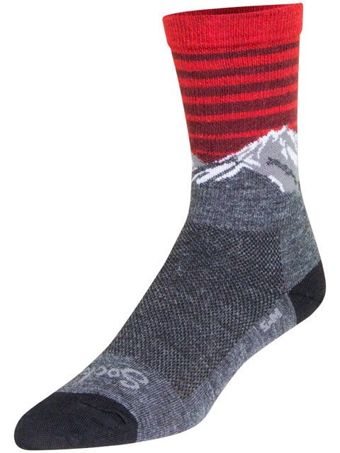 SockGuy Summit Wool Socks - 6 inch, Gray/Red/White